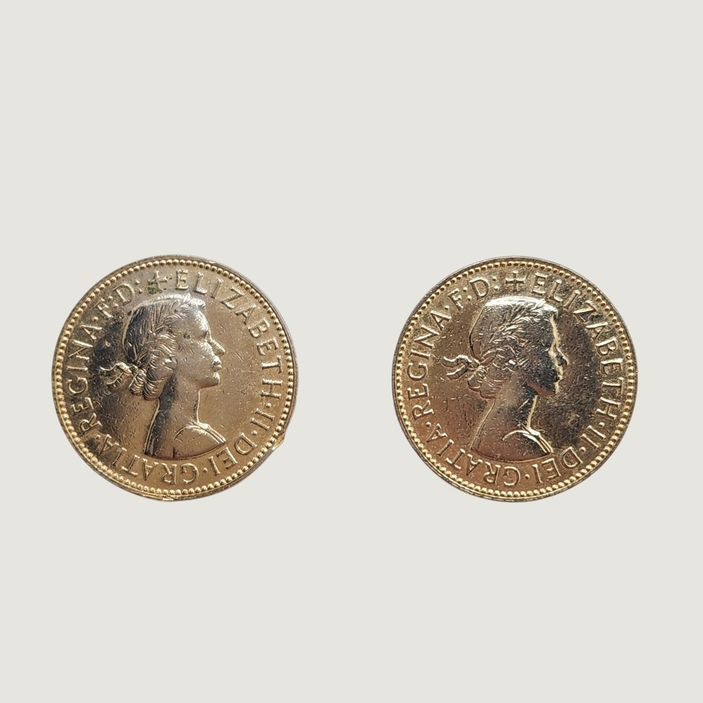 Vintage Queen Elizabeth II British Half Penny Coin Clip On Earrings Coin Jewelry